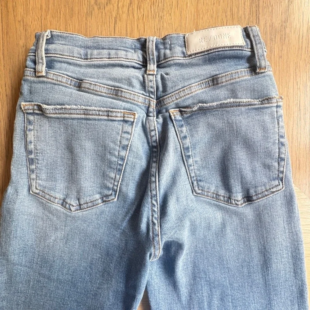 $304 RE/DONE Destroyed Dawn‎ Stove Pipe 70's Crop Straight Leg Denim Jeans SZ 25